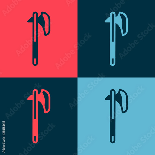 Pop art Medieval axe icon isolated on color background. Battle axe, executioner axe. Medieval weapon. Vector.