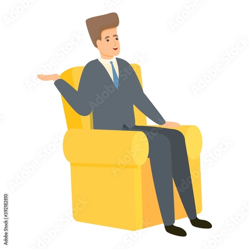 Reportage man in armchair icon. Cartoon of reportage man in armchair vector icon for web design isolated on white background