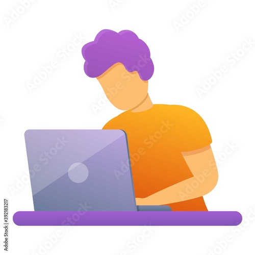 Laptop boy home monetization icon. Cartoon of laptop boy home monetization vector icon for web design isolated on white background