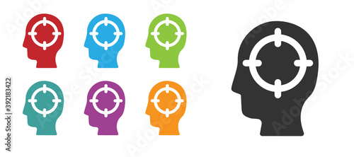 Black Head hunting icon isolated on white background. Business target or Employment sign. Human resource and recruitment for business. Set icons colorful. Vector.