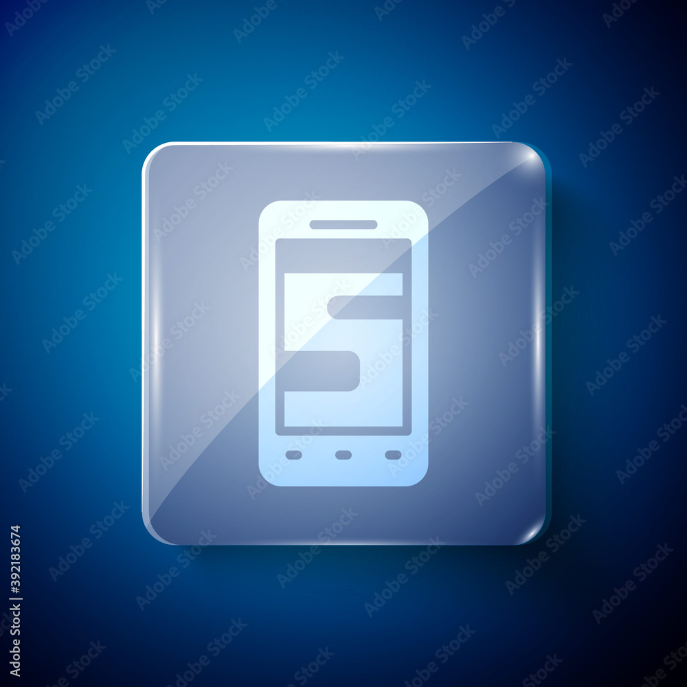 White New chat messages notification on phone icon isolated on blue background. Smartphone chatting sms messages speech bubbles. Square glass panels. Vector.