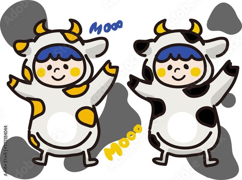 牛の着ぐるみを着た子供のイラスト