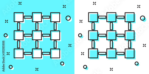 Black line Blockchain technology icon isolated on green and white background. Cryptocurrency data. Abstract geometric block chain network technology business. Random dynamic shapes. Vector.