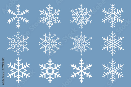 Wallpaper Mural Set of white vector snowflake on blue background. Simple flat snowflake icons. Vector illustration for Christmas and New Year Torontodigital.ca