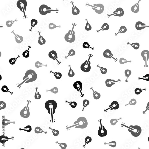 Black Mexican guitar icon isolated seamless pattern on white background. Acoustic guitar. String musical instrument. Vector.