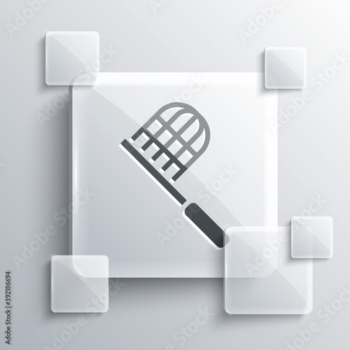 Grey Butterfly net icon isolated on grey background. Square glass panels. Vector.