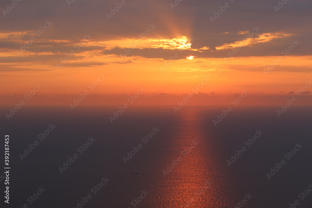 fiery sunset at sea