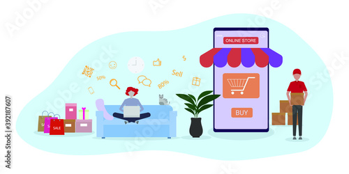 Landing page template of Online Shopping. Modern flat design concept of web page design for website and mobile website. Vector illustration