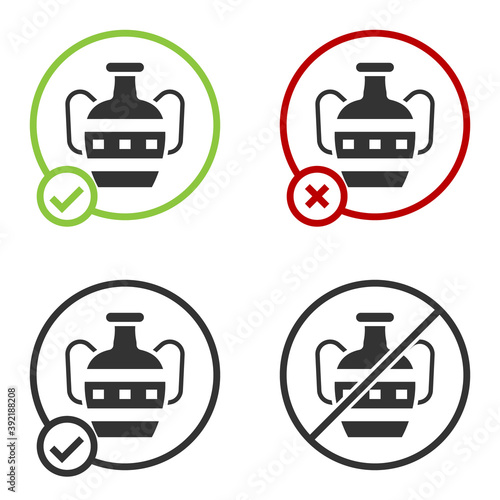 Black Ancient amphorae icon isolated on white background. Circle button. Vector.