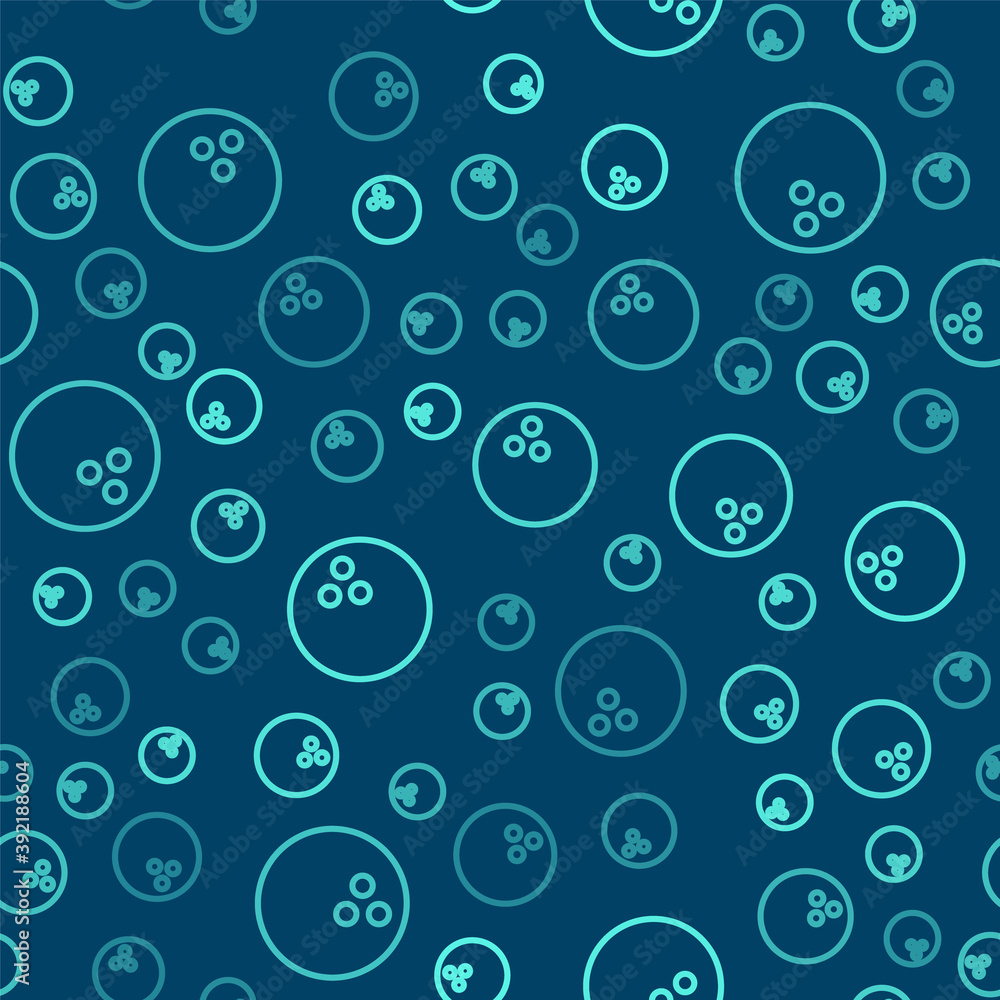 Green line Bowling ball icon isolated seamless pattern on blue background. Sport equipment. Vector Illustration. Green line Bowling ball icon isolated seamless pattern on blue background. Sport equipment. Vector Illustration.