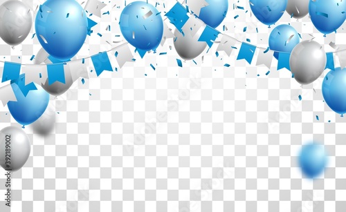 Celebrations banner with blue and silver balloons