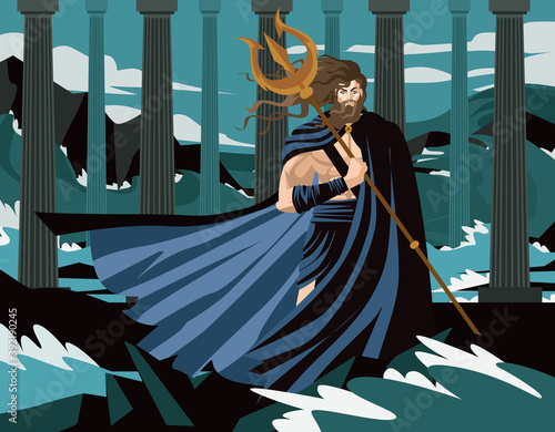 neptune poseidon god of the sea in a wave