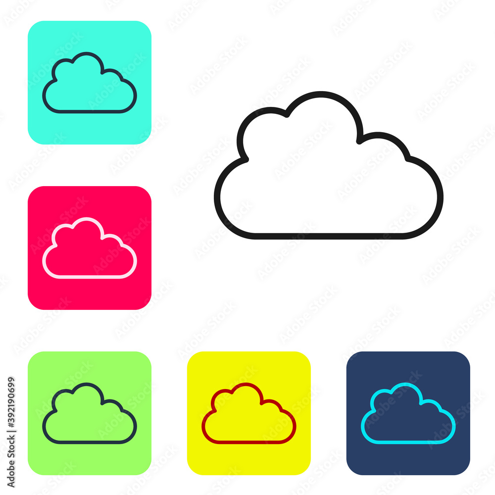 Black line Cloud icon isolated on white background. Set icons in color square buttons. Vector. Black line Cloud icon isolated on white background. Set icons in color square buttons. Vector.