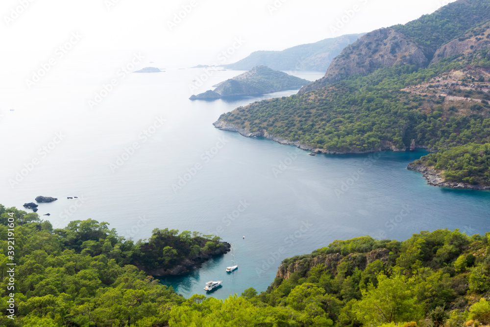 Beautiful bay in the Mediterranean Sea on the Turkish or Greek seaside. Nature and the Mediterranean