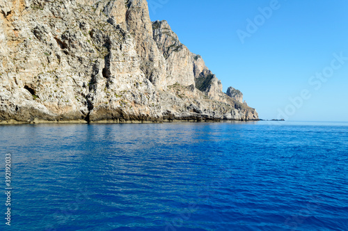 Incredibly bright blue ocean water in marine preserved area of the island Marettimo in Italy