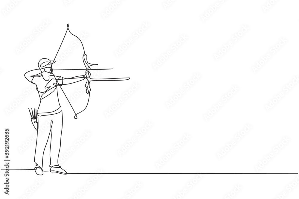 one-continuous-line-drawing-of-young-archer-man-pulling-bow-to-shooting