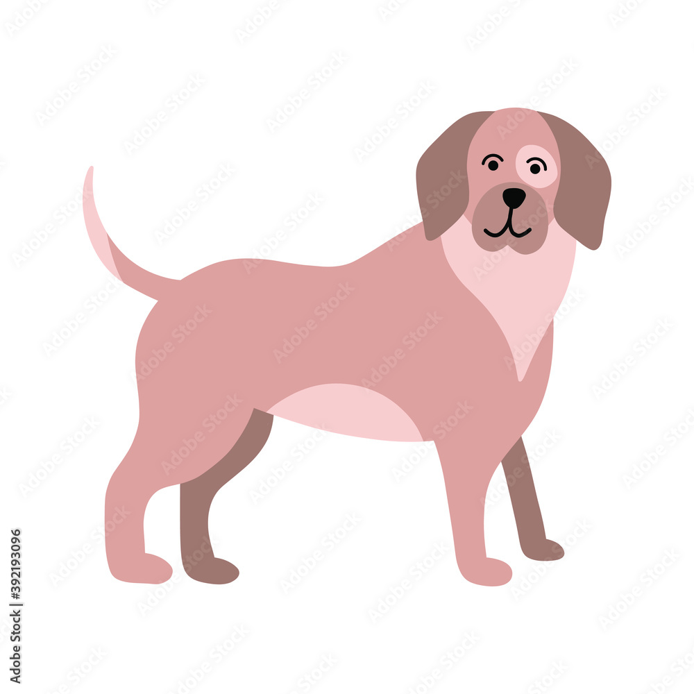 Vector illustration of funny cartoon  dog in trendy flat style. Isolated on white.
