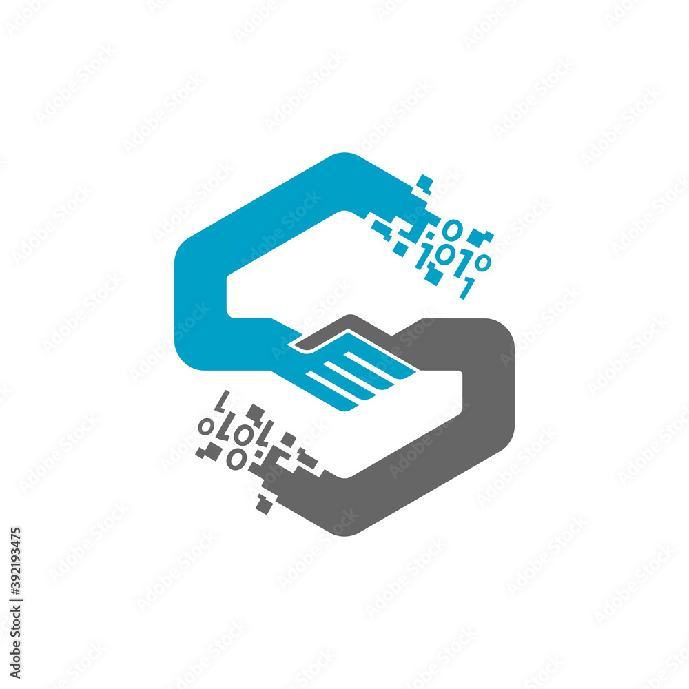 abstract digital handshake binary code s letter vector icon abstract digital handshake binary code s letter vector icon