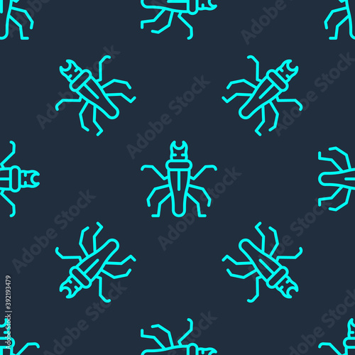 Green line Termite icon isolated seamless pattern on blue background. Vector.
