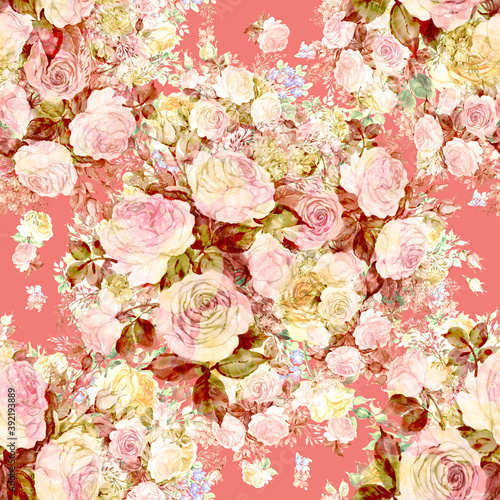 Seamless pattern watercolor bouquet of delicate tea roses © Irina Chekmareva