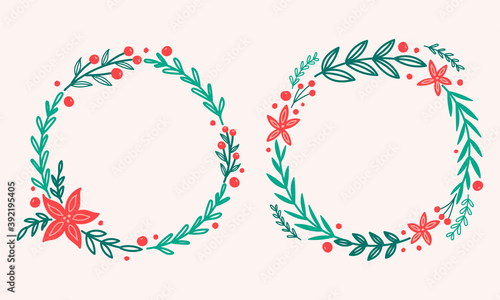 Christmas wreath with Poinsettia and pine tree. Holiday frame. Christmas wreath with Poinsettia and pine tree. Holiday frame.