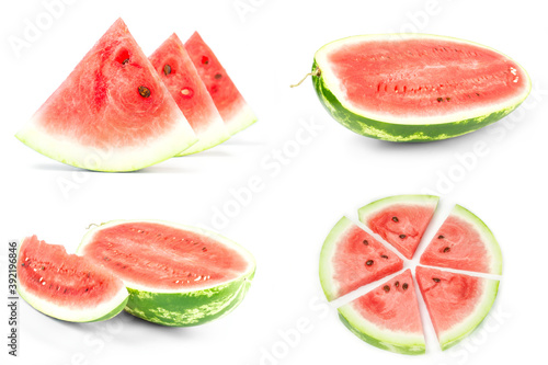 Collage of Green watermelon isolated on a white background cutout