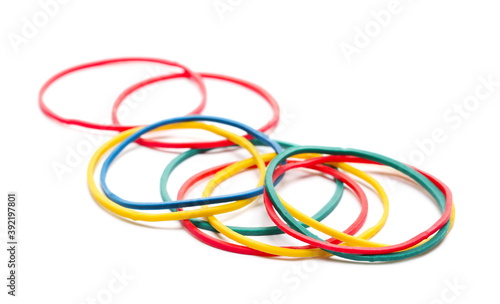 Colorful rubber band pile isolated on white background