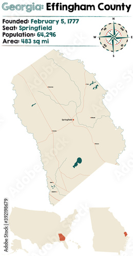 Large and detailed map of Effingham county in Georgia, USA.
