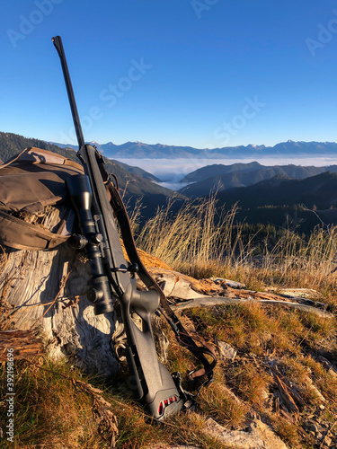 Modern weapon repeating rifle in the background of the Tatra Shields