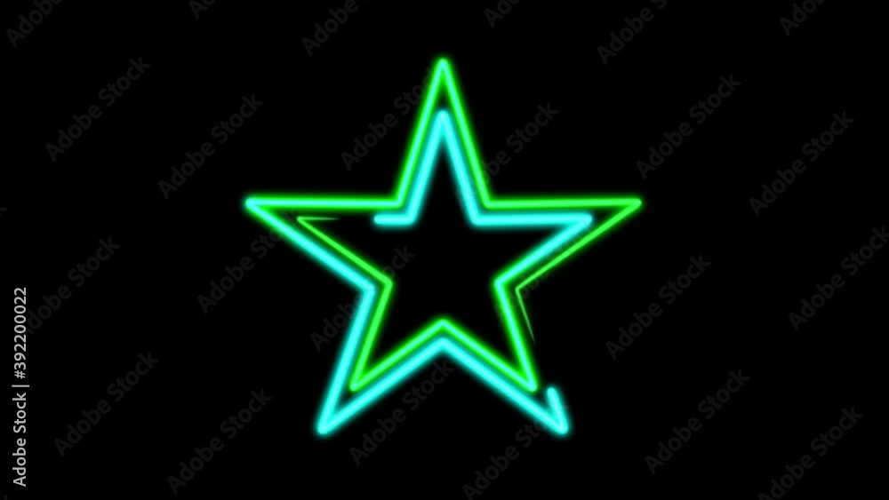 Abstract seamless pattern of green neon lines of stars on a black background. 4K video neon star close up. Abstract seamless pattern of green neon lines of stars on a black background. 4K video neon star close up.