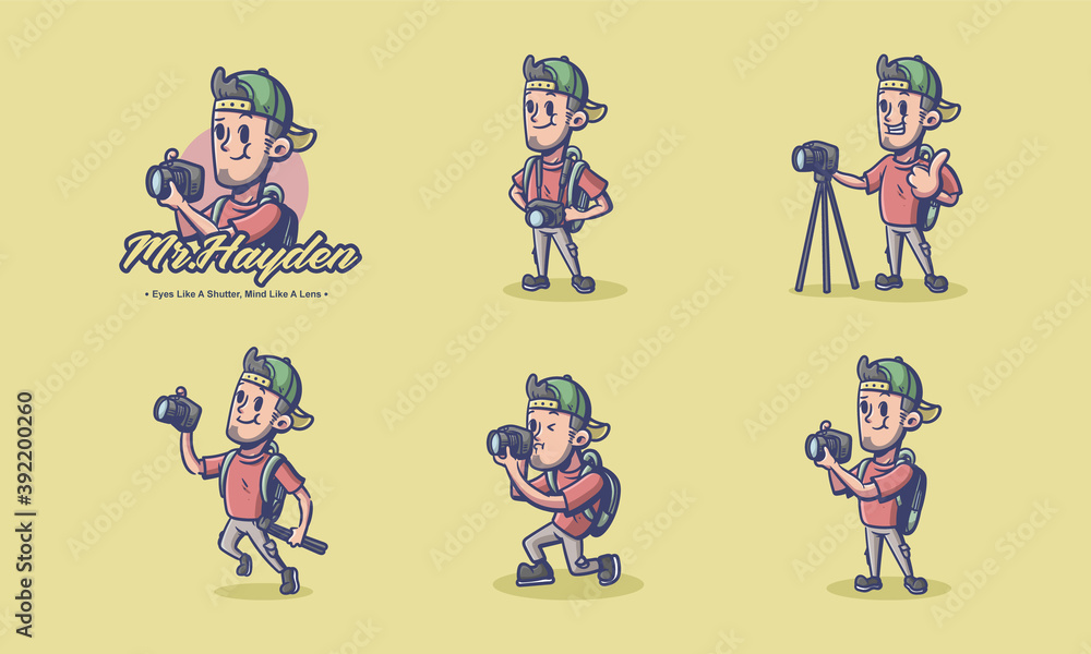 Naklejka premium photographer vintage badges in cartoon characters design