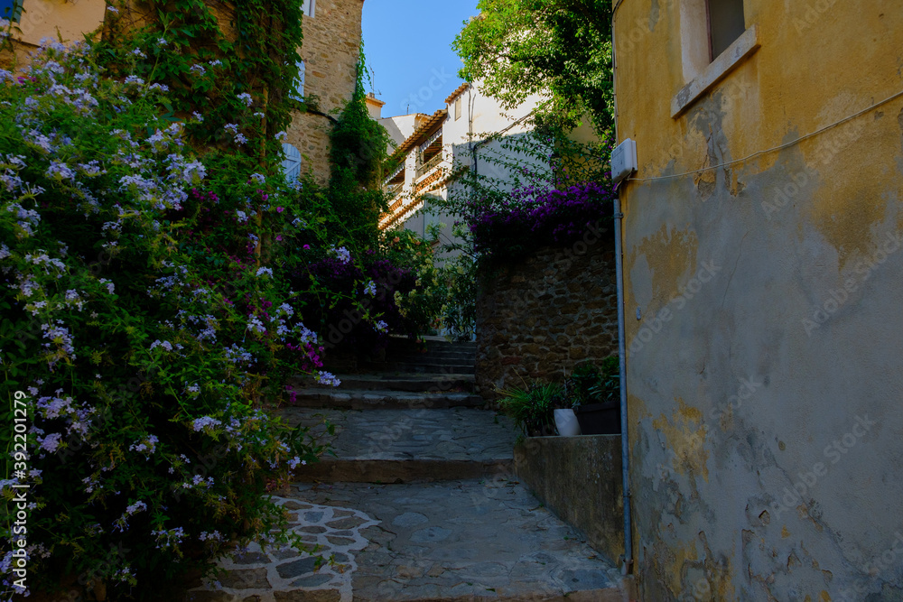 steep street in a typical village of Provence, Bormes les mimosas
