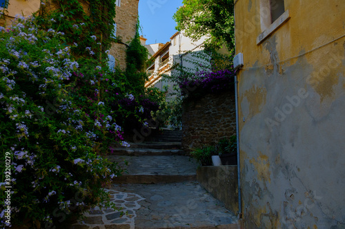 steep street in a typical village of Provence, Bormes les mimosas