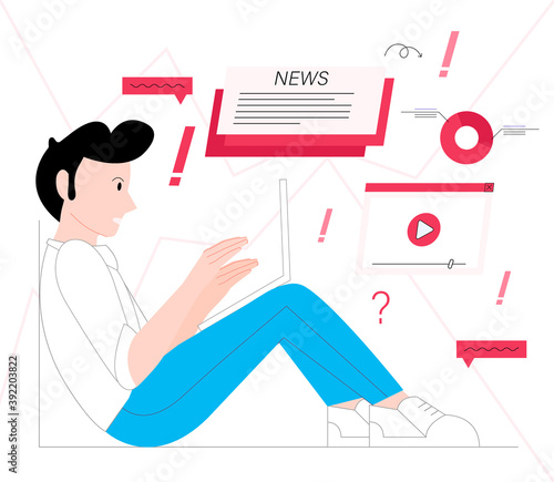 men looking at terrible news vector illustration cartoon flat design on white background 