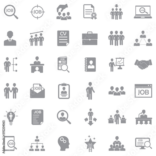 Job Icons. Gray Flat Design. Vector Illustration.