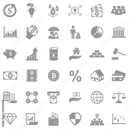 Investment Icons. Gray Flat Design. Vector Illustration.