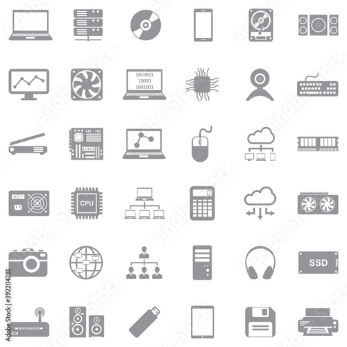 IT Icons. Gray Flat Design. Vector Illustration.