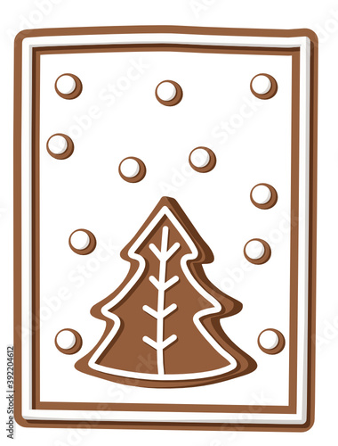 Gingerbread Christmas tree in a gingerbread frame on a transparent background. Vector. Svg. Print for the covers of printed products. Print for postcards.