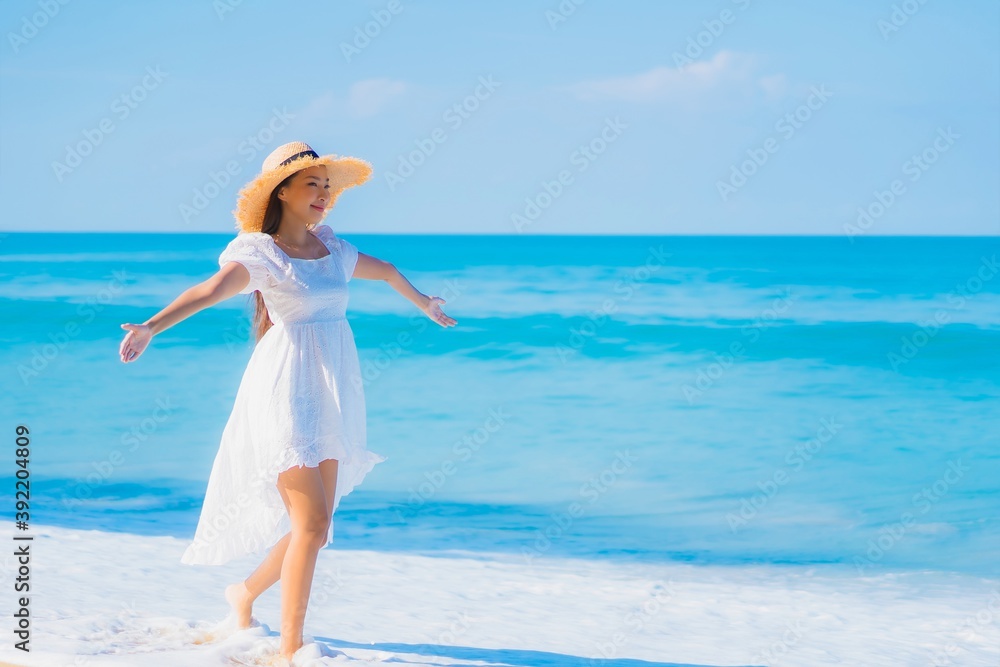 Portrait beautiful young asian woman relax smile leisure around sea beach ocean Portrait beautiful young asian woman relax smile leisure around sea beach ocean