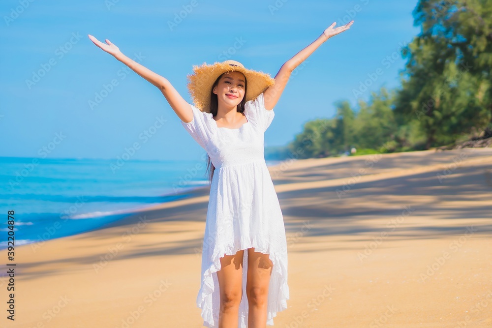 Portrait beautiful young asian woman relax smile leisure around sea beach ocean Portrait beautiful young asian woman relax smile leisure around sea beach ocean