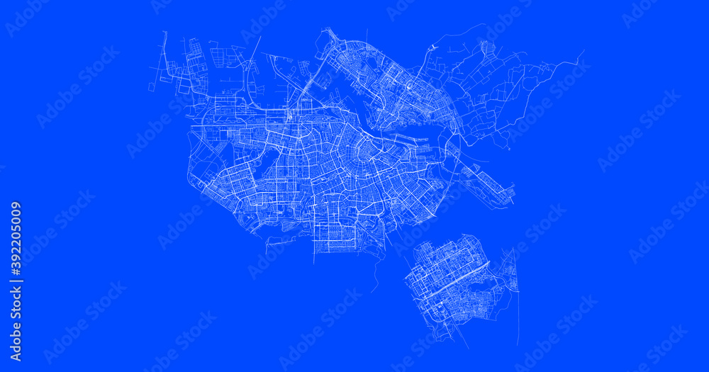 Blueprint of Amsterdam city of Nederlands, One Color Map, color change, Artprint