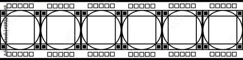 Art deco architecture inspired decorative grid vector seamless border. Monochrome banner with intertwined circles and square box shapes. Elegant black and white 1920s style. For ribbon, tape, edging