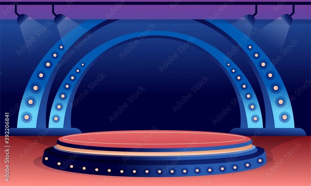 Empty stage in spotlight interior design background. Competition, television show, ceremony