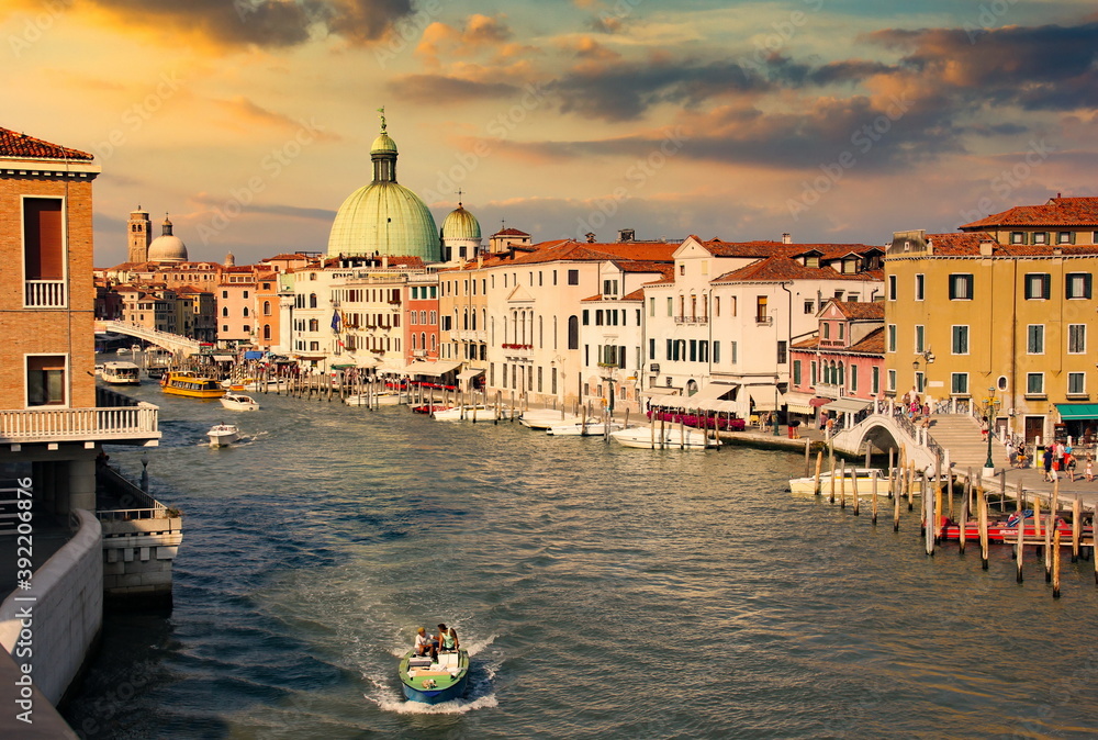 Grand canal in Venice on a sunset, Italy.