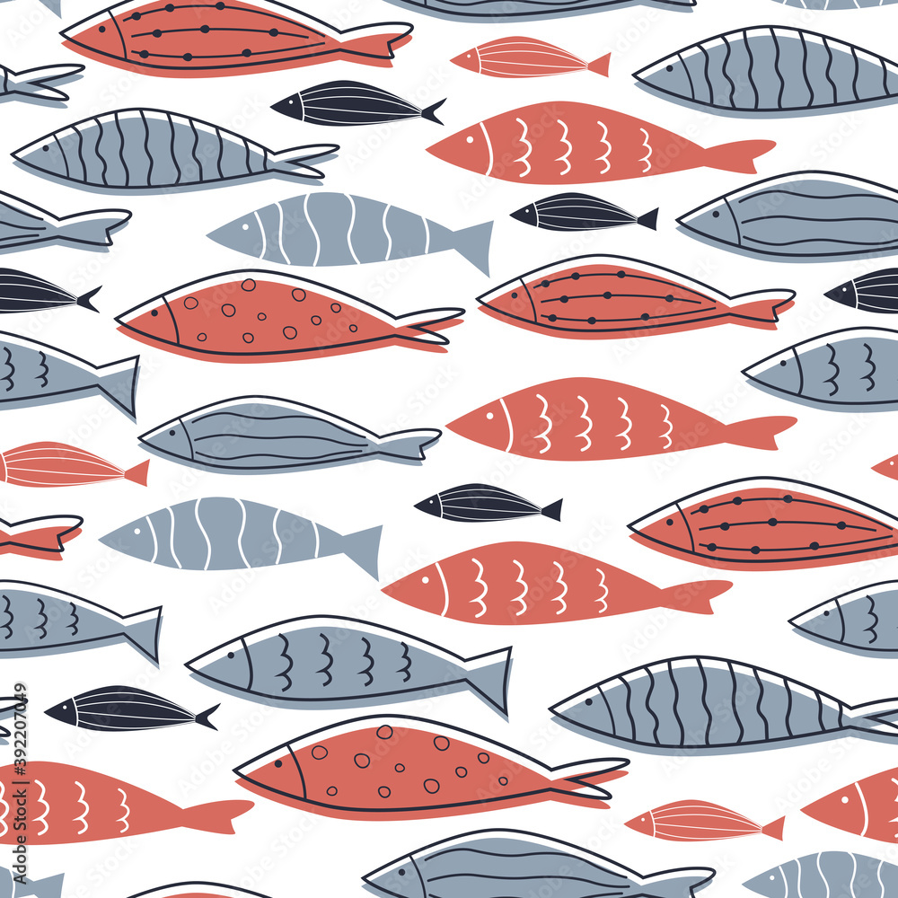Seamless pattern. Vector colorful fish for design.