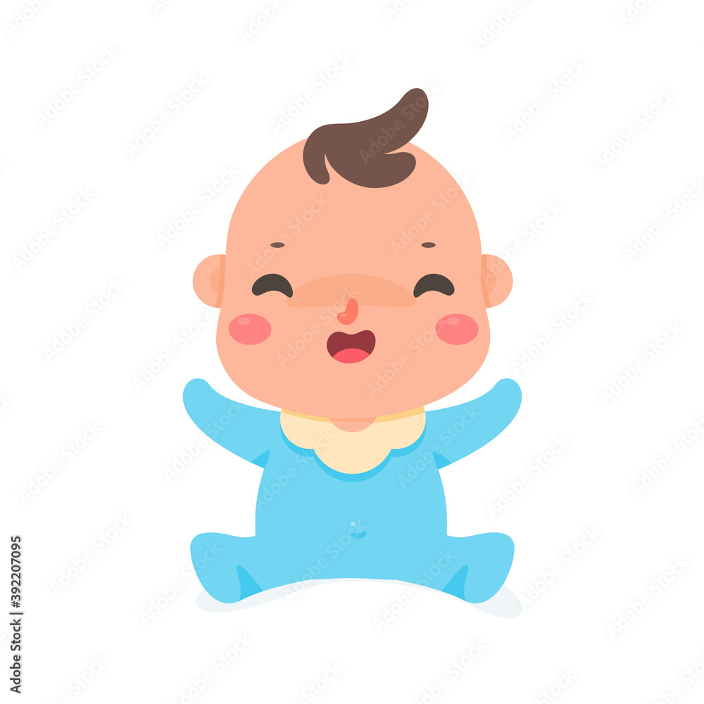 The cartoon little baby is smiling happily The cartoon little baby is smiling happily