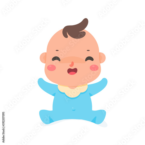 The cartoon little baby is smiling happily