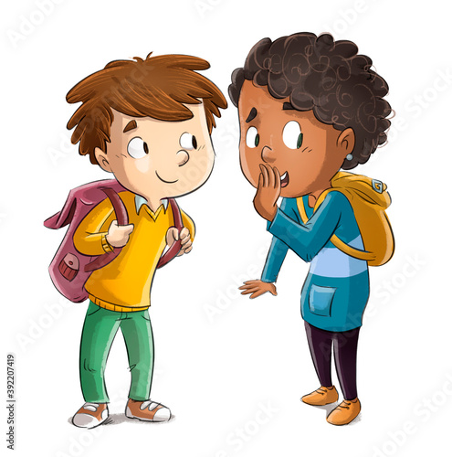 Children talking to each other telling a secret