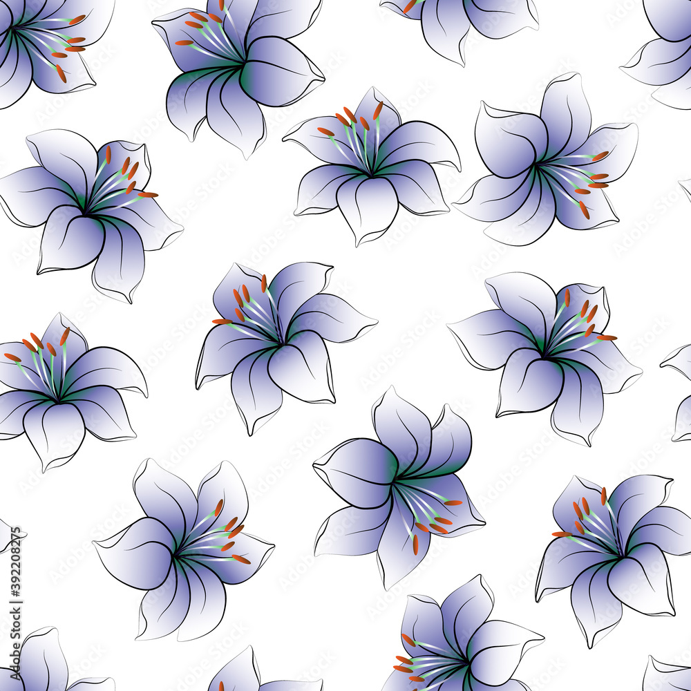 Fototapeta premium Color seamless pattern with the image of a Lily flower. Decor for decoration of textiles or Wallpaper.