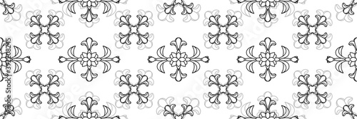 Decorative floral monohrome seamless pattern in ornamental damask modern style. Vector elegant tile surface design. Black ornate on white background